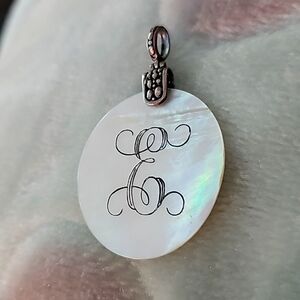 Monogram "E" mother of pearl charm pendant large LOT 1071